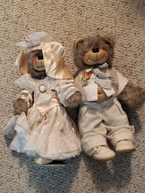 Critters By Jean (Pot Belly Bears) Plush Bear Couple Vintage-Style Cream Outfit